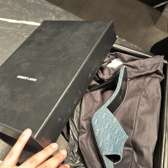 Ysl saint laurent mules 39.5!!!! denim logo all over NWB - Picture 6 of 6